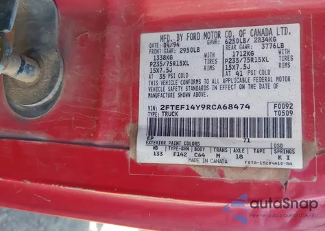 1994 Ford F150 from USA, damaged, VIN 2FTEF14Y9RCA68474